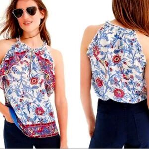 J. Crew Point Sur ruffle block floral print sleeveless top tank cotton S